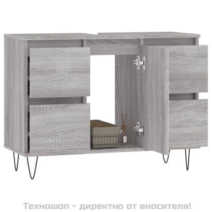 Шкаф за баня, сив сонома, 80x33x60 см, инженерно дърво