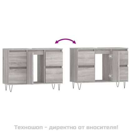 Шкаф за баня, сив сонома, 80x33x60 см, инженерно дърво