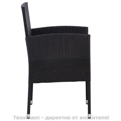 Градински трапезен комплект 9 части черен полиратан и стомана