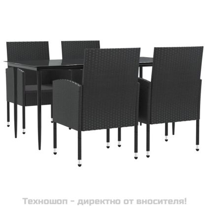 Градински трапезен комплект 5 части черен полиратан и стомана