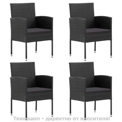 Градински трапезен комплект 5 части черен полиратан и стомана