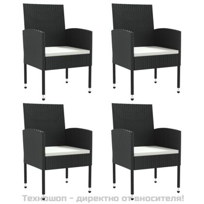 Градински трапезен комплект 5 части черен полиратан и стомана