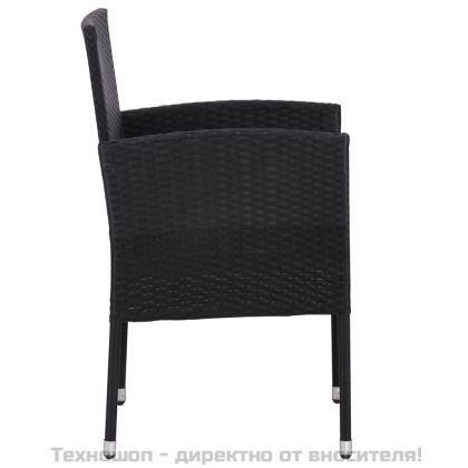 Градински трапезен комплект 5 части черен полиратан и стомана