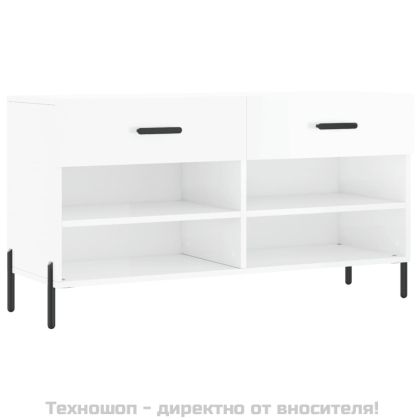 Пейка за обувки, бял гланц, 102x35x55 см, инженерно дърво