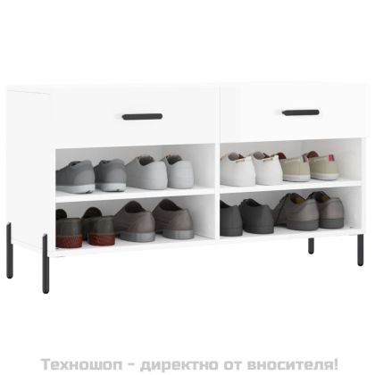 Пейка за обувки, бял гланц, 102x35x55 см, инженерно дърво