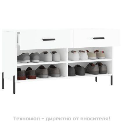 Пейка за обувки, бял гланц, 102x35x55 см, инженерно дърво