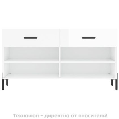 Пейка за обувки, бял гланц, 102x35x55 см, инженерно дърво