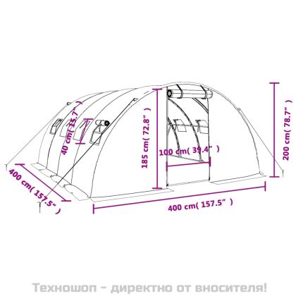 Оранжерия със стоманена рамка зелена 16 м² 4x4x2 м