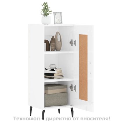 Сайдборд, бял гланц, 34,5x34x90 см, инженерно дърво