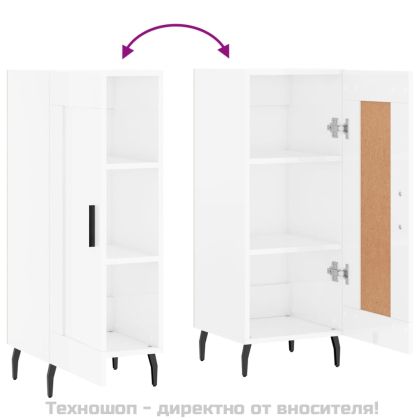 Сайдборд, бял гланц, 34,5x34x90 см, инженерно дърво