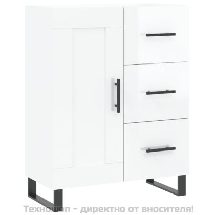 Сайдборд, бял гланц, 69,5x34x90 см, инженерно дърво