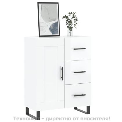 Сайдборд, бял гланц, 69,5x34x90 см, инженерно дърво