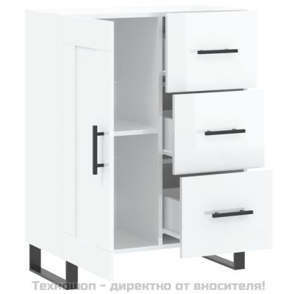 Сайдборд, бял гланц, 69,5x34x90 см, инженерно дърво