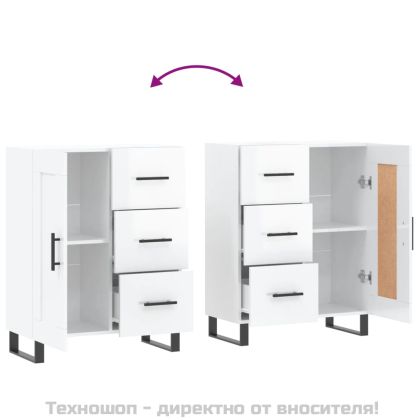 Сайдборд, бял гланц, 69,5x34x90 см, инженерно дърво