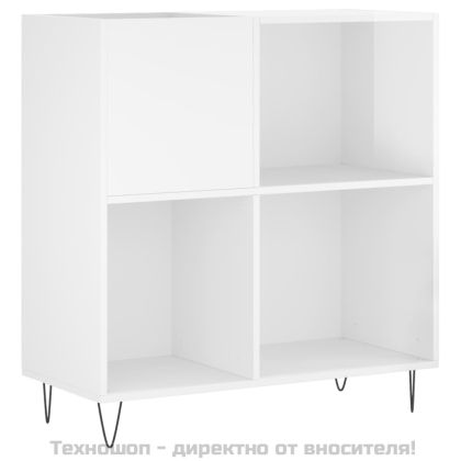 Шкаф за винилови плочи бял гланц 84,5x38x89 см инженерно дърво