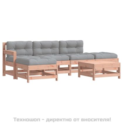 Градински комплект с възглавници, 6 части, дугласко дърво масив