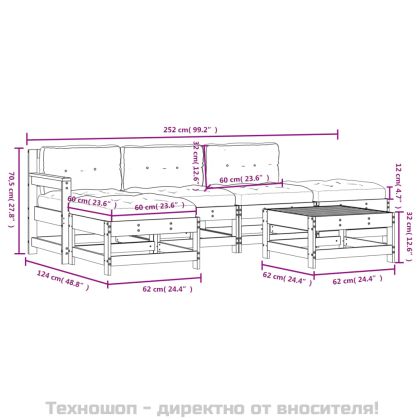 Градински комплект с възглавници, 6 части, дугласко дърво масив