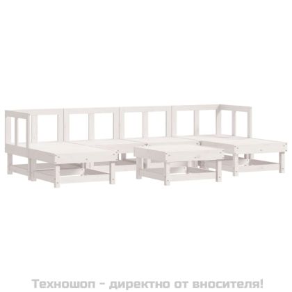 Градински лаундж комплект 7 части с възглавници бял бор масив