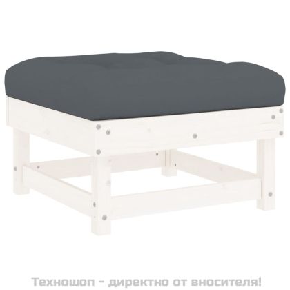 Градински лаундж комплект 7 части с възглавници бял бор масив
