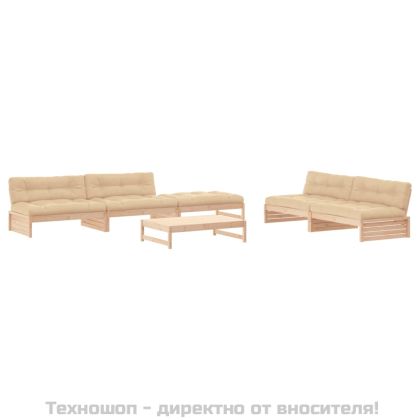Градински комплект с възглавници, 6 части, дърво масив