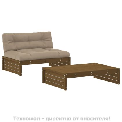 Градински комплект 2 части възглавници меденокафяв дърво масив