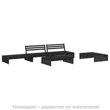 Градински комплект с възглавници, 5 части, черен, дърво масив