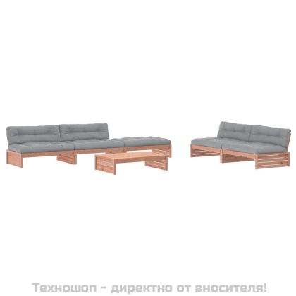 Градински комплект с възглавници, 6 части, дугласко дърво масив