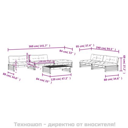 Градински комплект с възглавници, 6 части, дугласко дърво масив