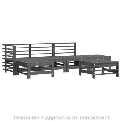Градински комплект с възглавници, 6 части, сив, дърво масив