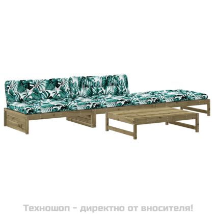 Градински лаундж комплект 4 части с възглавници импрегниран бор