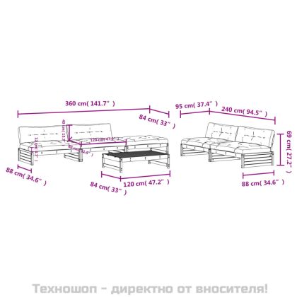 Градински комплект с възглавници, 6 части, дугласко дърво масив