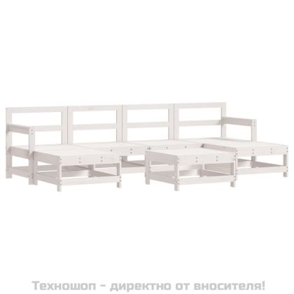 Градински лаундж комплект 7 части с възглавници бял бор масив