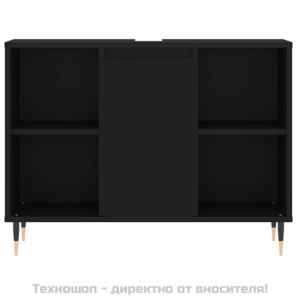 Шкаф за баня, черен, 80x33x60 см, инженерно дърво