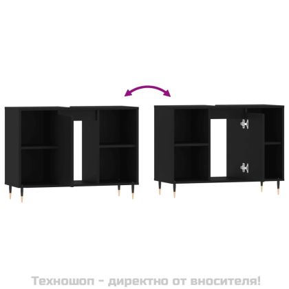 Шкаф за баня, черен, 80x33x60 см, инженерно дърво