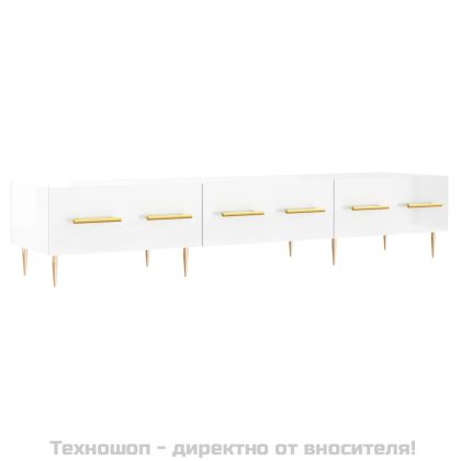 ТВ шкаф, бял гланц, 150x36x30 см, инженерно дърво