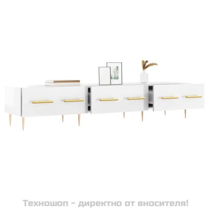 ТВ шкаф, бял гланц, 150x36x30 см, инженерно дърво