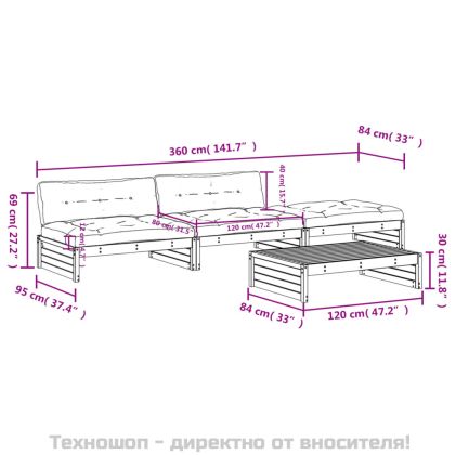 Градински лаундж комплект 4 части с възглавници импрегниран бор