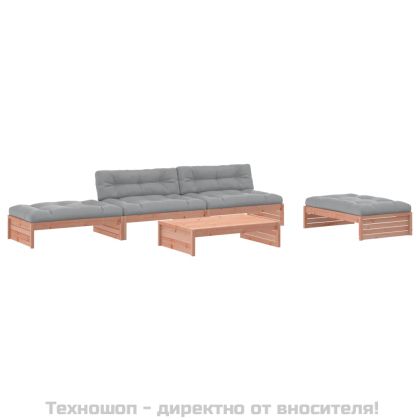 Градински комплект с възглавници, 5 части, дугласко дърво масив