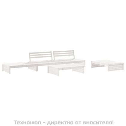 Градински комплект с възглавници, 5 части, бял, дърво масив