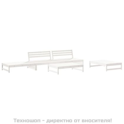 Градински комплект с възглавници, 6 части, бял, дърво масив