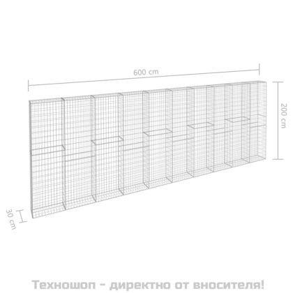 Габионна стена с капаци, поцинкована стомана, 600х30х200 см
