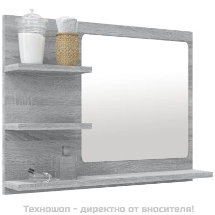 Огледало за баня, сив сонома, 60x10,5x45 см, инженерно дърво