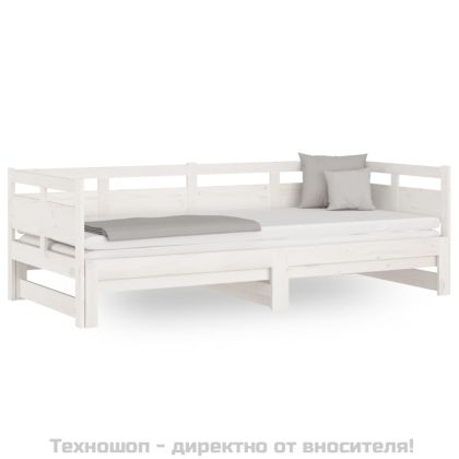 Разтегателна кушетка, бяла, борово дърво масив, 2x(90x190) см
