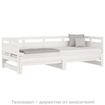 Разтегателна кушетка, бяла, борово дърво масив, 2x(90x190) см