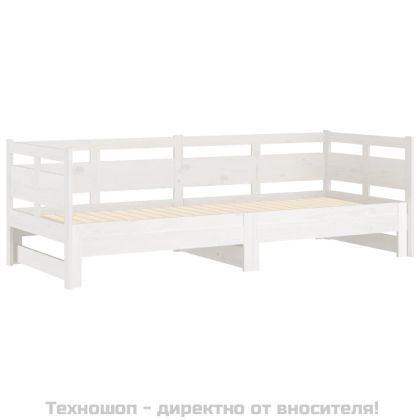Разтегателна кушетка, бяла, борово дърво масив, 2x(90x190) см