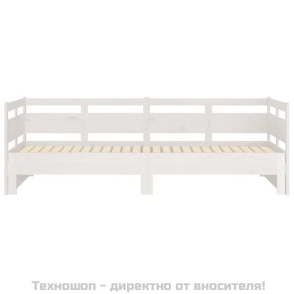 Разтегателна кушетка, бяла, борово дърво масив, 2x(90x190) см