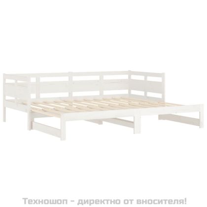 Разтегателна кушетка, бяла, борово дърво масив, 2x(90x190) см