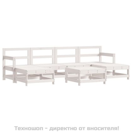 Градински лаундж комплект 7 части с възглавници бял бор масив