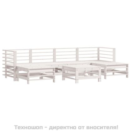 Градински лаундж комплект 7 части с възглавници бял бор масив