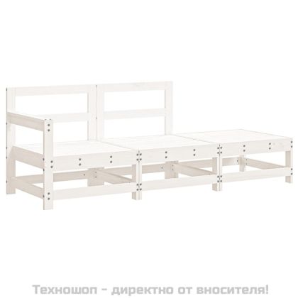 Градински комплект с възглавници, 3 части, бял, дърво масив